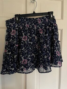 Vineyard Vibes Navy Floral Tiered Skirt